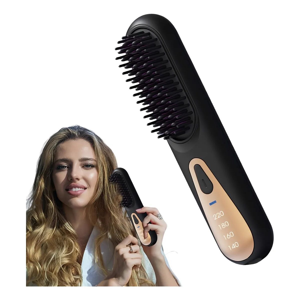 MILOPTS - Cepillo Alisador Peine Plancha De Pelo Portátil Eléctrico NEGRO