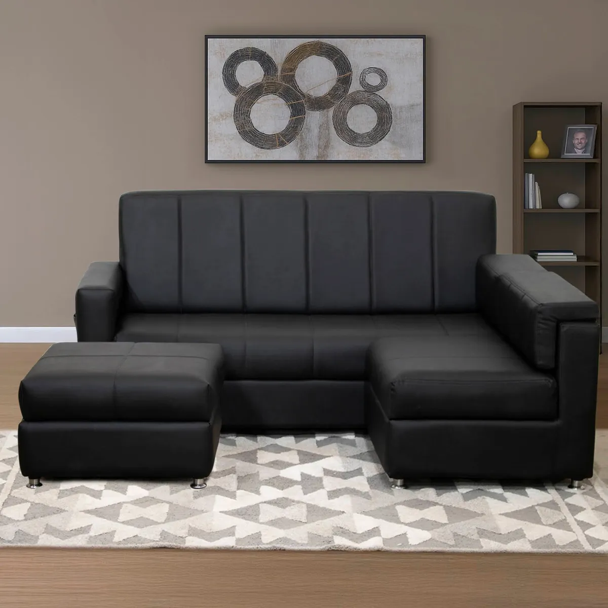 GENERICO - Juego de Sala Arrecife Sintético Negro 5 Puestos Amaika