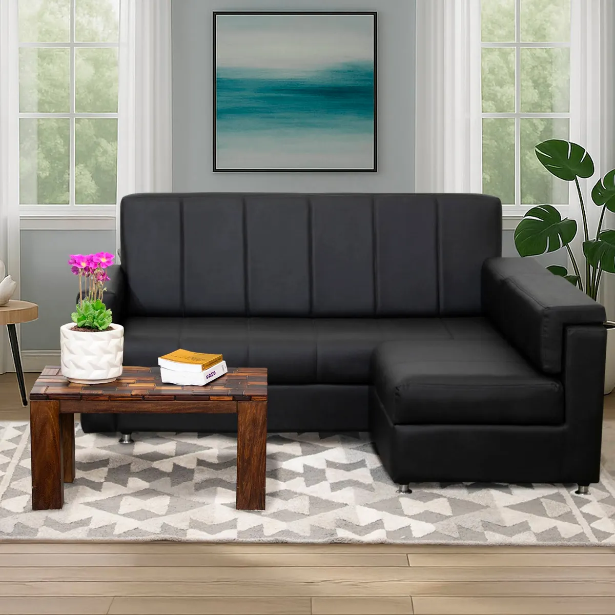 GENERICO - Juego de Sala Arrecife Sintético Negro 5 Puestos Amaika