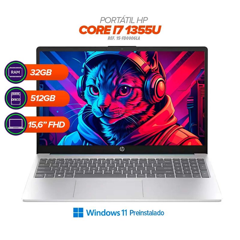 HP - Portátil HP 15-FD0006LA / Intel Core i7-1355U  / RAM 32GB / SSD 512GB 16” FHD /  Azul Claro de Luna