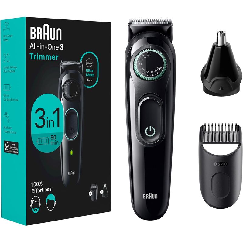 BRAUN - Maquina Afeitadora Braun Recortador All In One 3 Barba Orejas Y Nariz