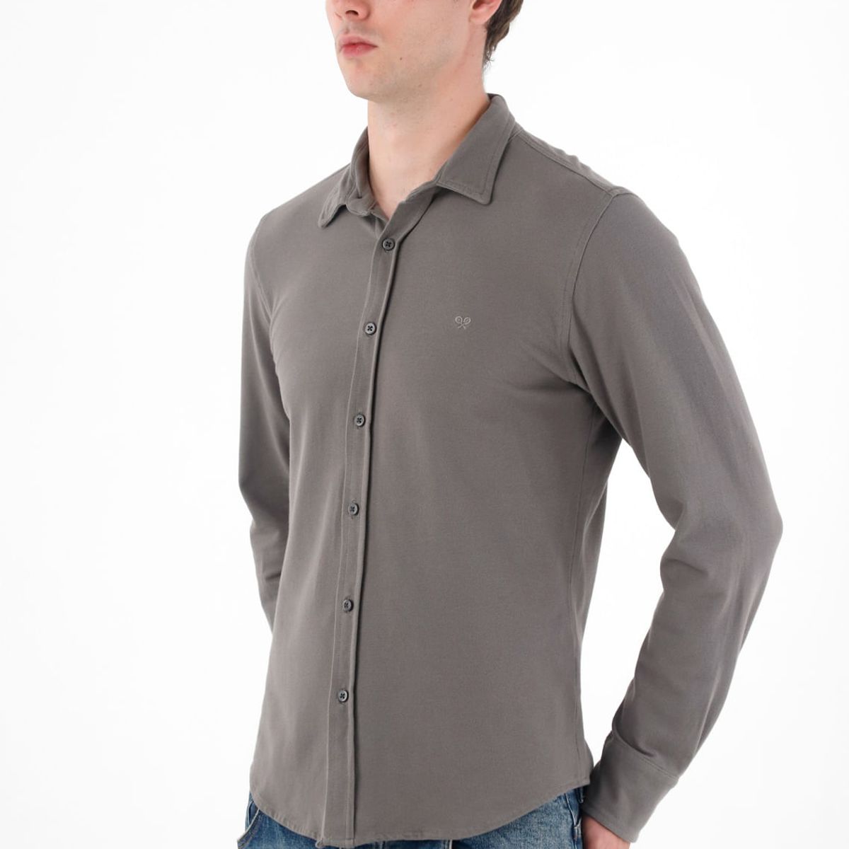TENNIS - Camisa clásica en tejido de punto gris para hombre