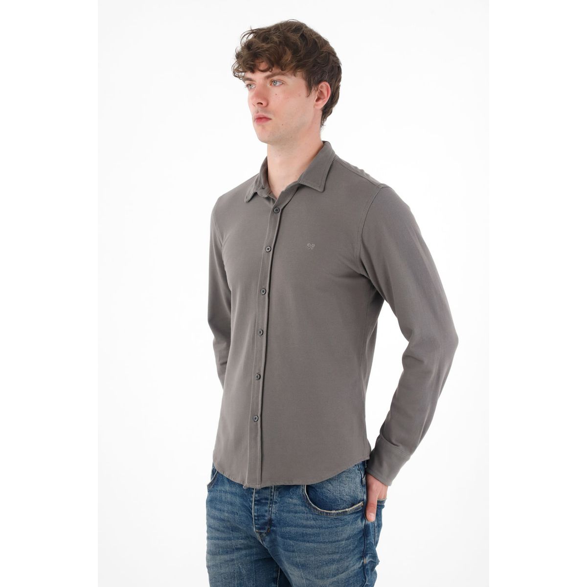 TENNIS - Camisa clásica en tejido de punto gris para hombre