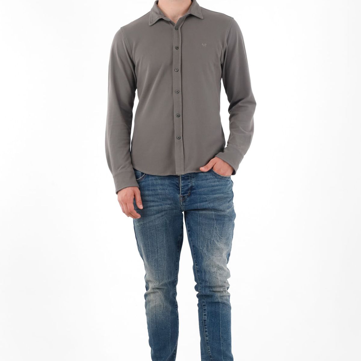 TENNIS - Camisa clásica en tejido de punto gris para hombre