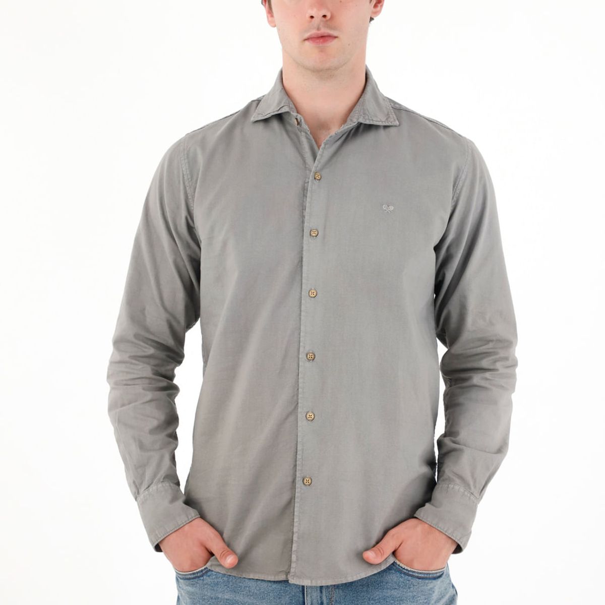 TENNIS - Camisa manga larga gris para hombre