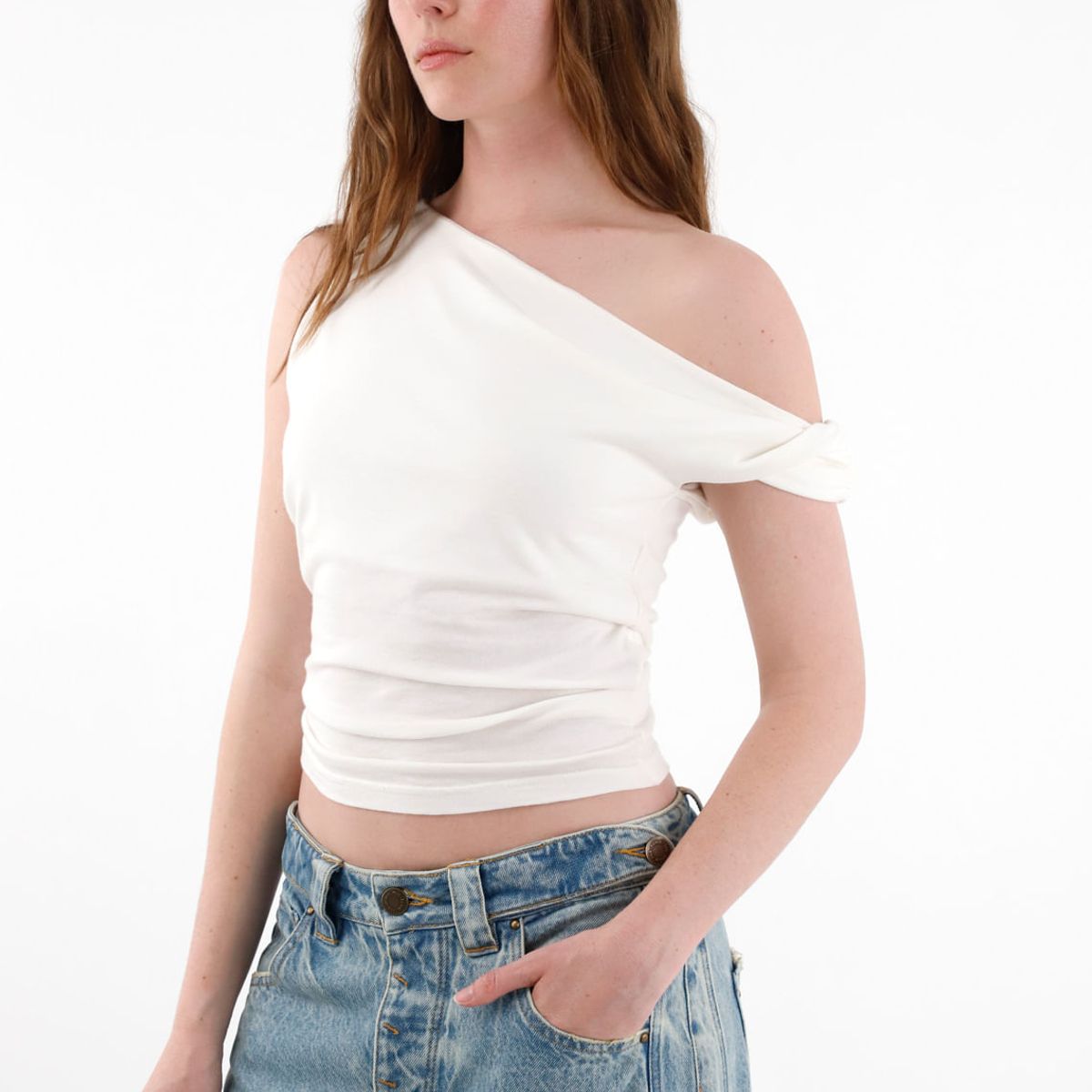 TENNIS - Camiseta con mangas asimétricas crudo para mujer