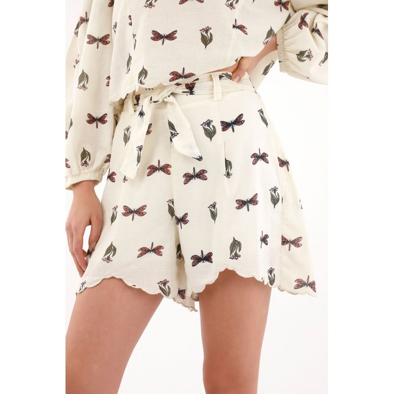 TOPMARK - Short estampado con cintutón crudo para mujer