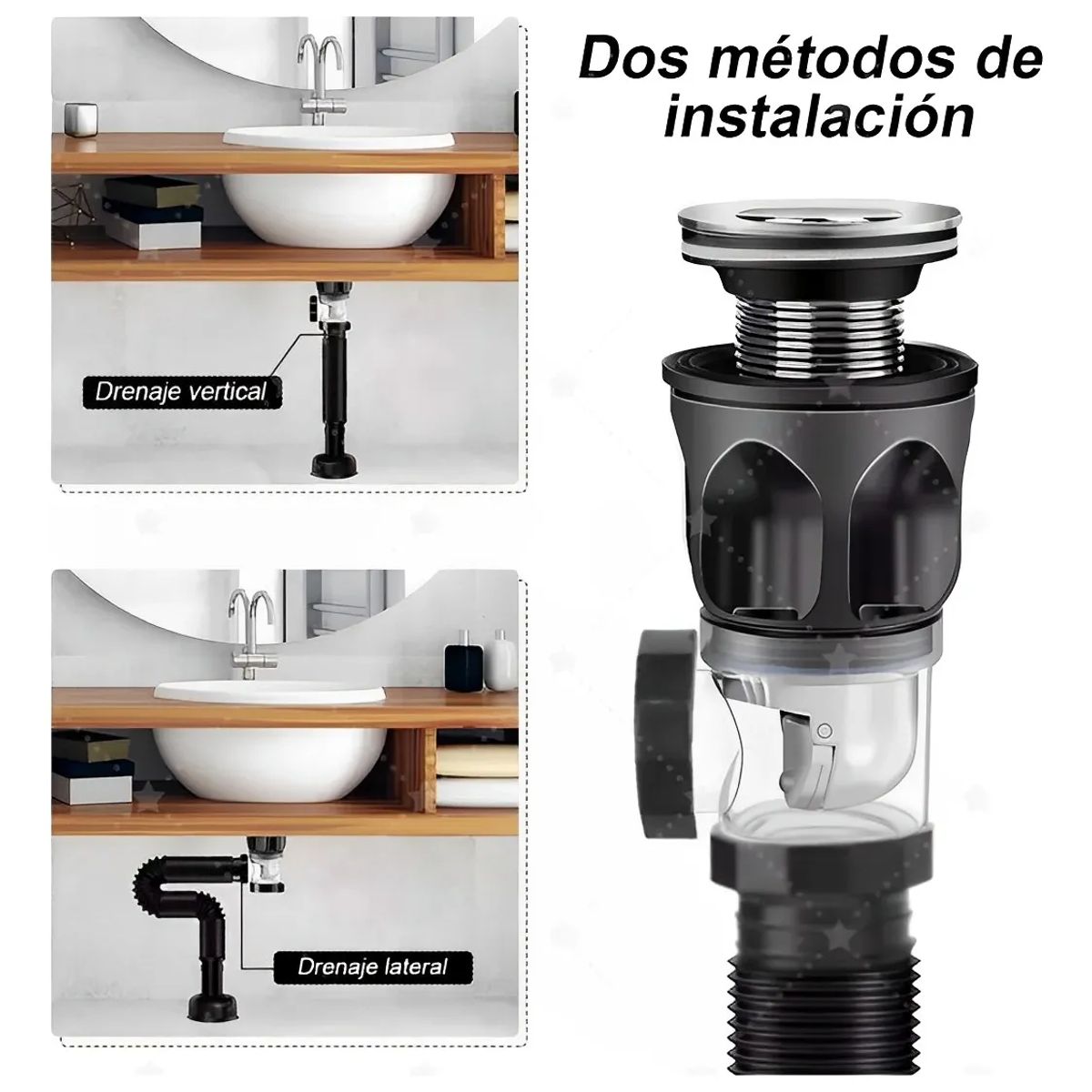 MILOPTS - Kit Desagüe Lavamanos Antiolor Push Flexible Universal para Baño