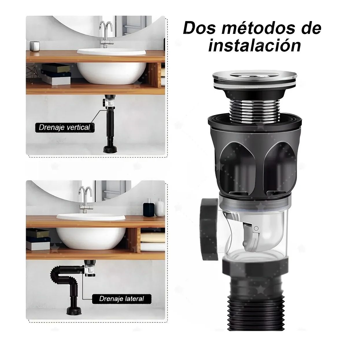 MILOPTS - Kit Desagüe Lavamanos Antiolor Push Flexible Universal para Baño