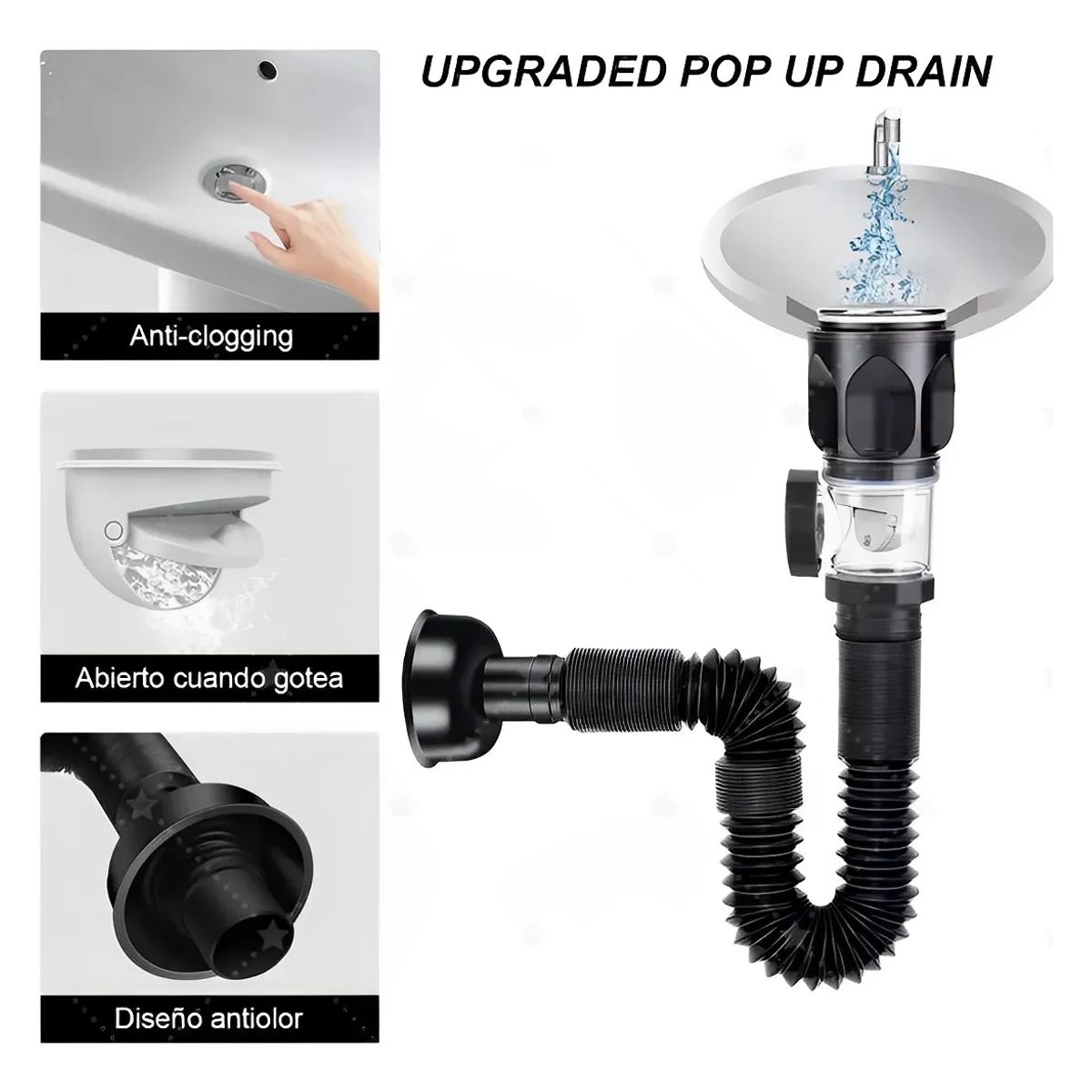 MILOPTS - Kit Desagüe Lavamanos Antiolor Push Flexible Universal para Baño