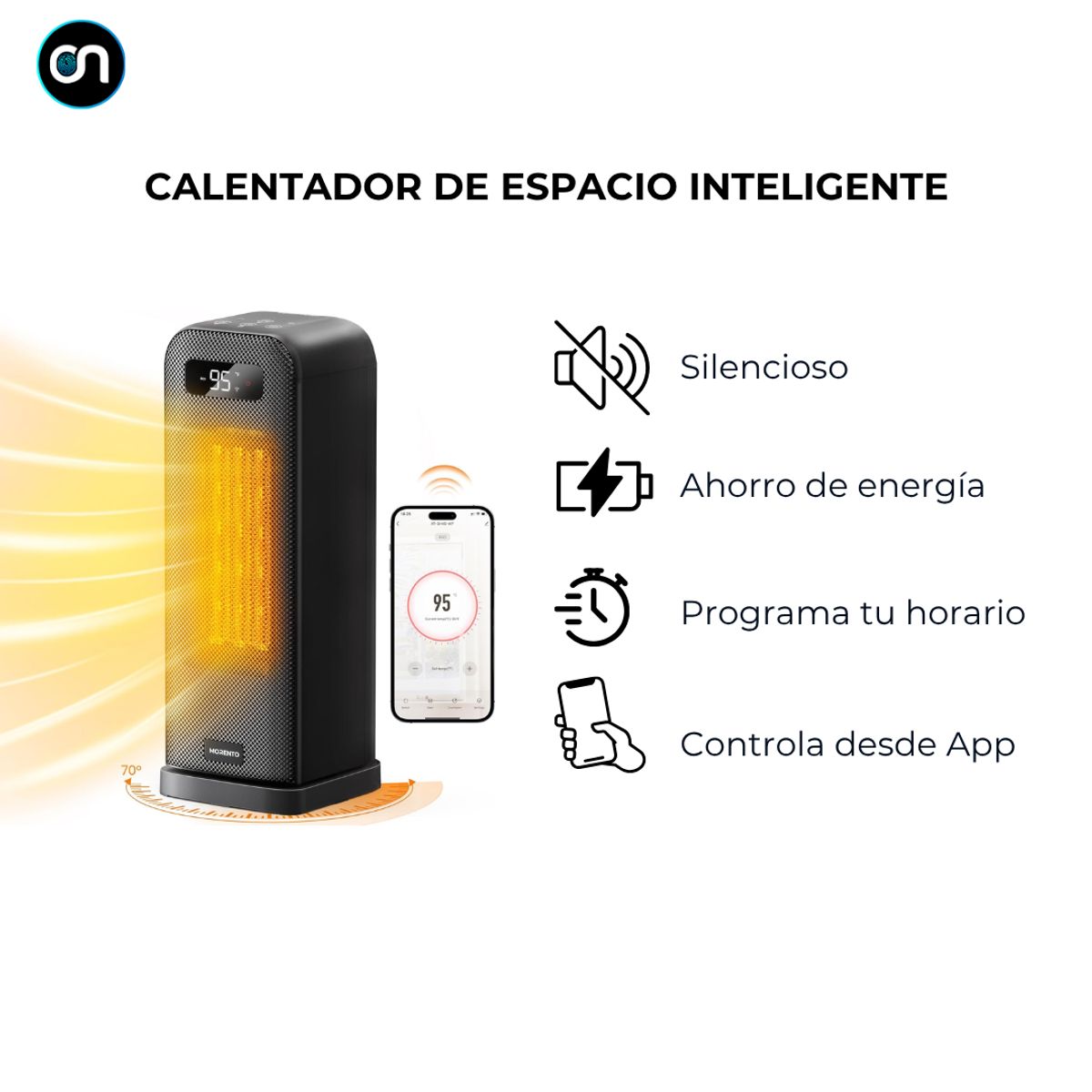 GENERICO - Calentador inteligente portable alexa google habitaciones NEGRO