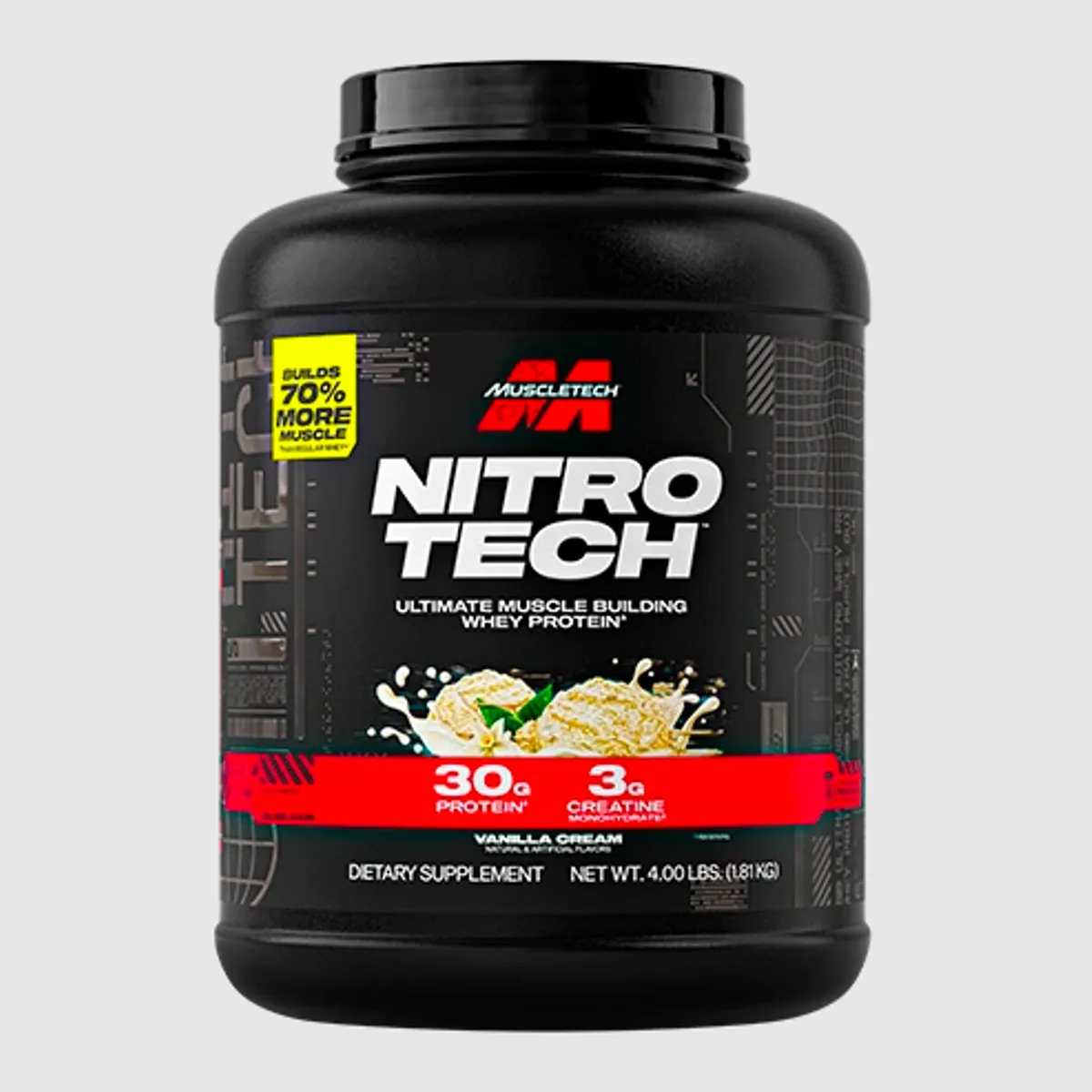 MUSCLETECH - Proteína con creatina Nitro-Tech Whey de 4 lb de Muscletech Vainilla