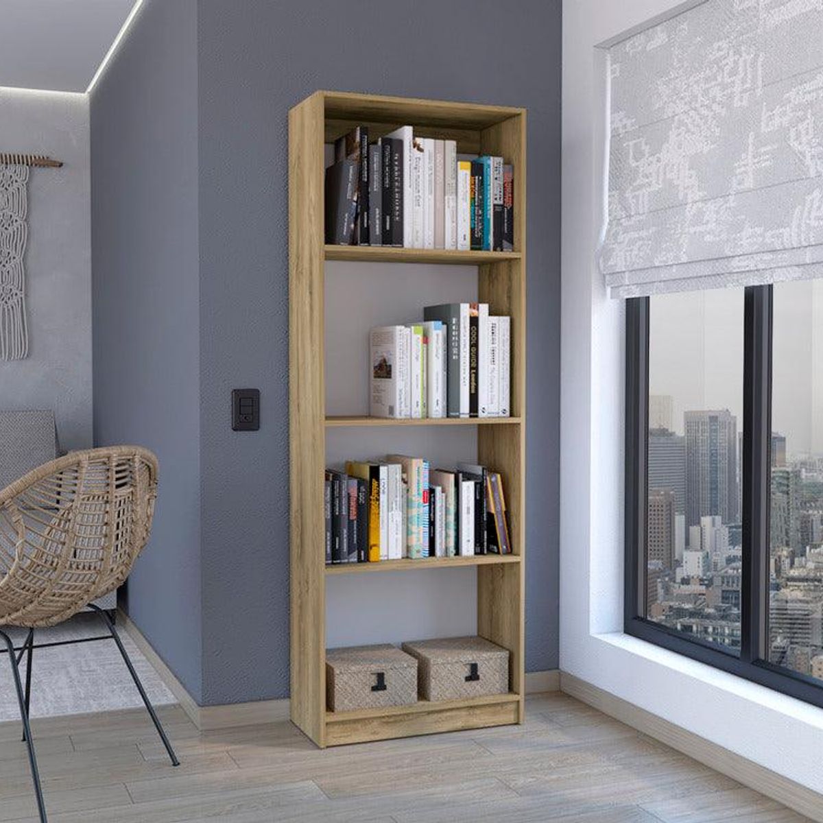 RTA DESIGN - Biblioteca Home Macadamia y Blanco Duqueza con Cuatro Entrepaños