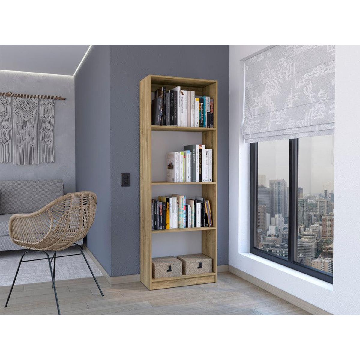 RTA DESIGN - Biblioteca Home Macadamia y Blanco Duqueza con Cuatro Entrepaños