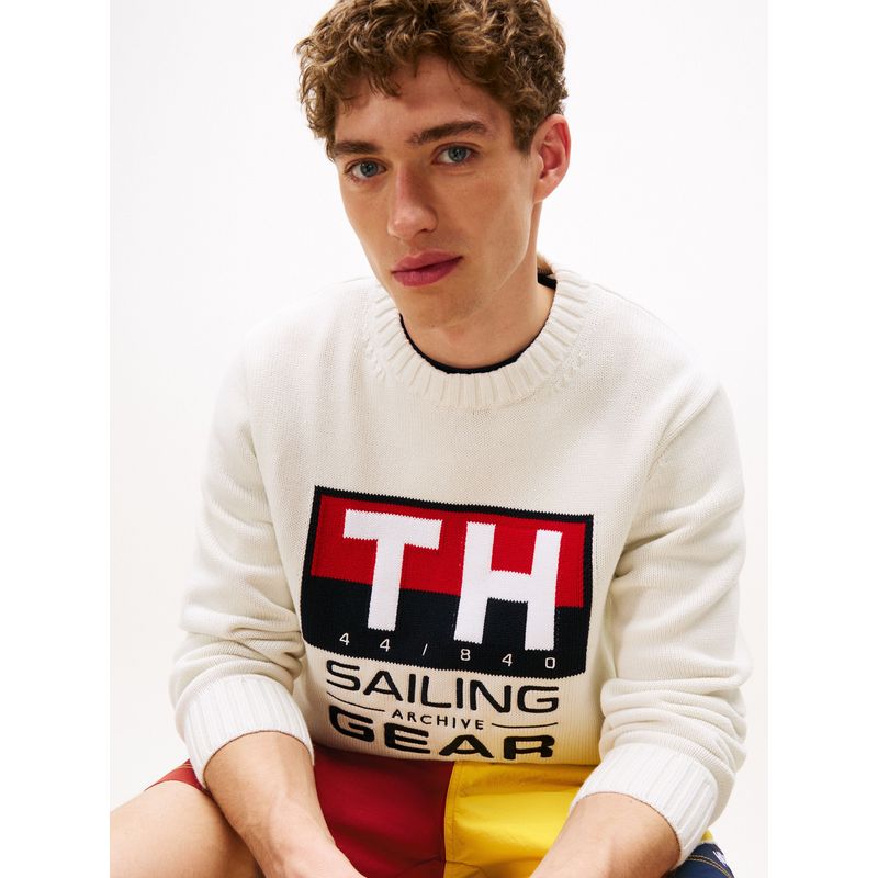 TOMMY HILFIGER - Saco blanco Hilfiger elástico con logo en intarsia Tommy Hilfiger