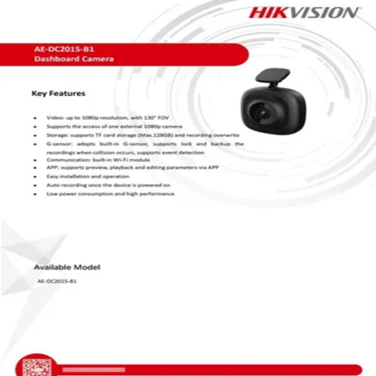 HIKVISION - AE-DC2015-B1 - Cámara 2mp Para Carro Dashcam 130° G-sensor