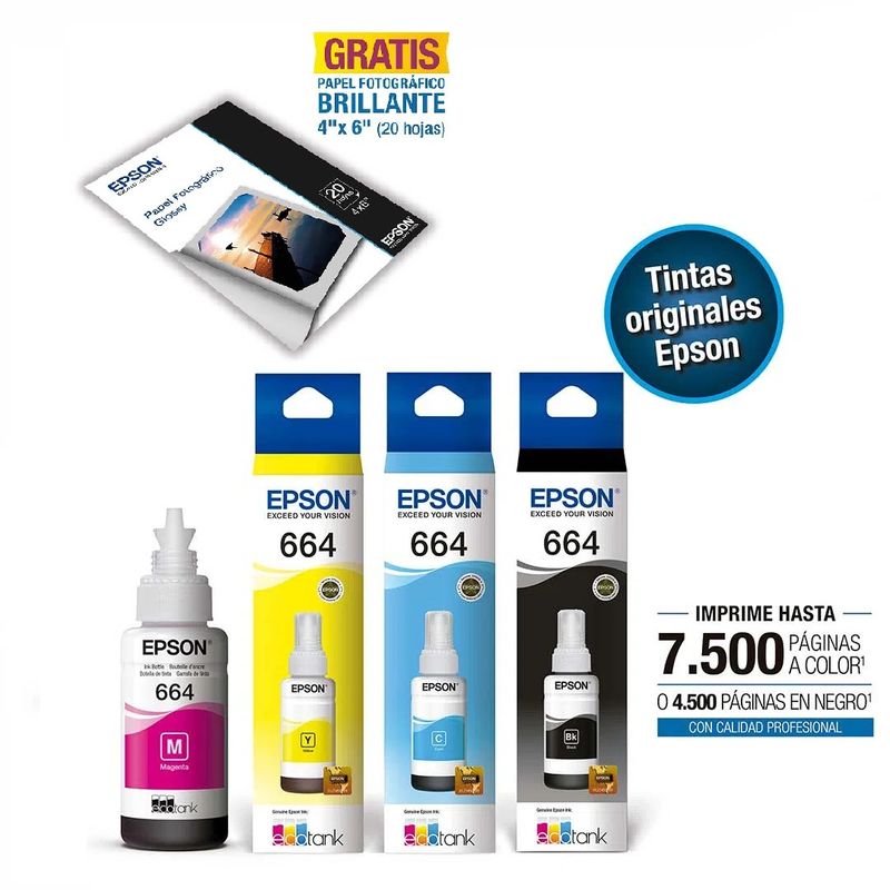 EPSON - Pack de tintas originales EPSON 664 + Papel fotográfico