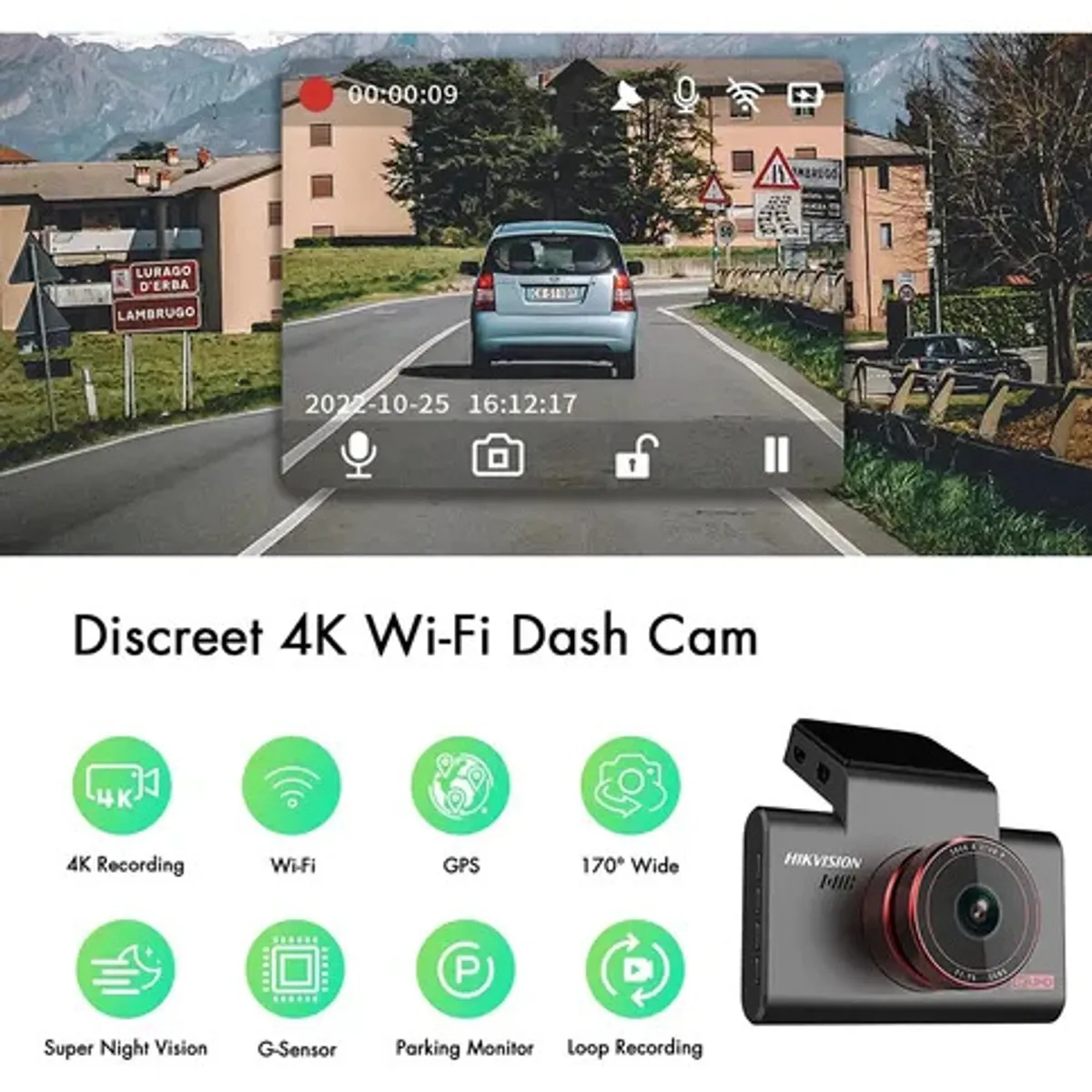 HIKVISION - AE-DC5313-C6PRO - Cámara Dash Cam 1600p Wi-fi Gps Y G-sensor