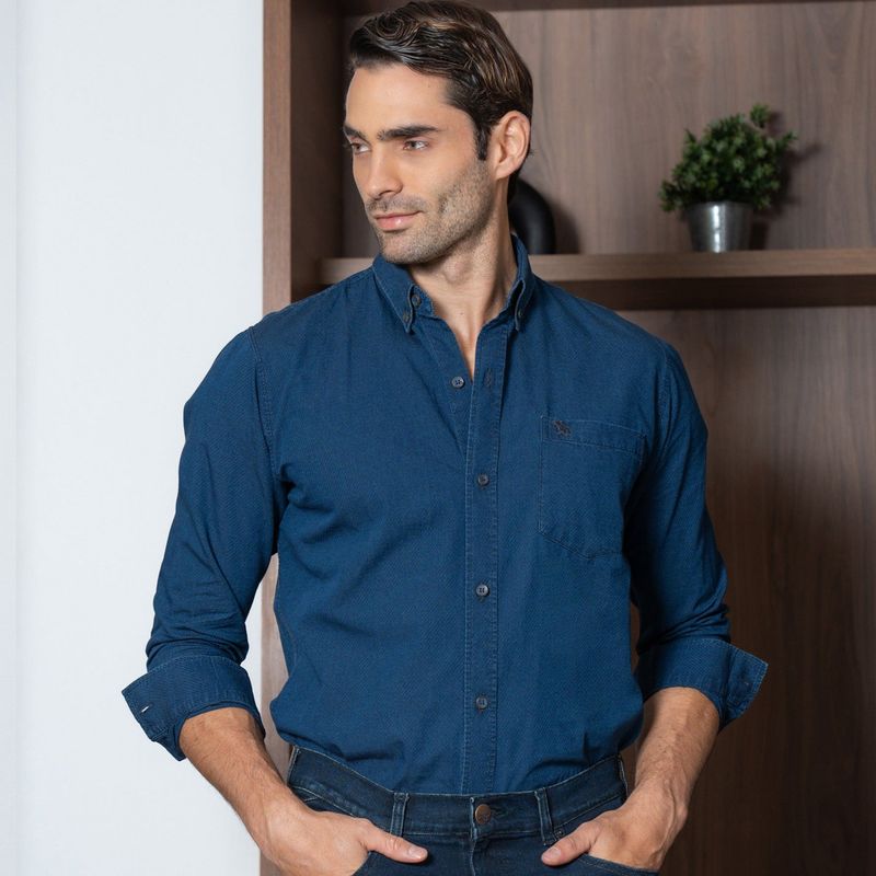 LEC LEE - Camisa para hombre Lec Lee - Azul Oscuro MNegro