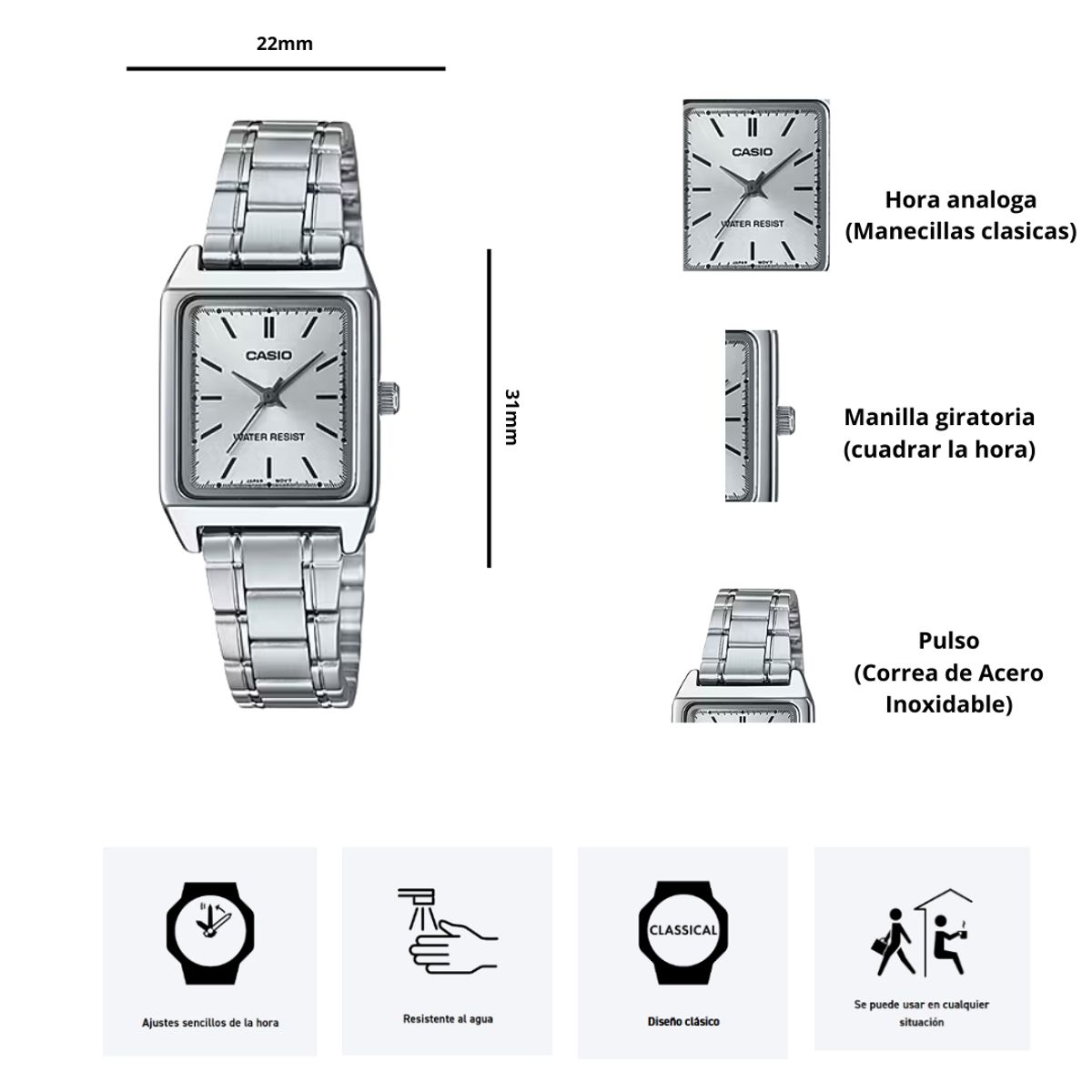 CASIO - Reloj Casio LTP-V007D-7E Diseño Clasico
