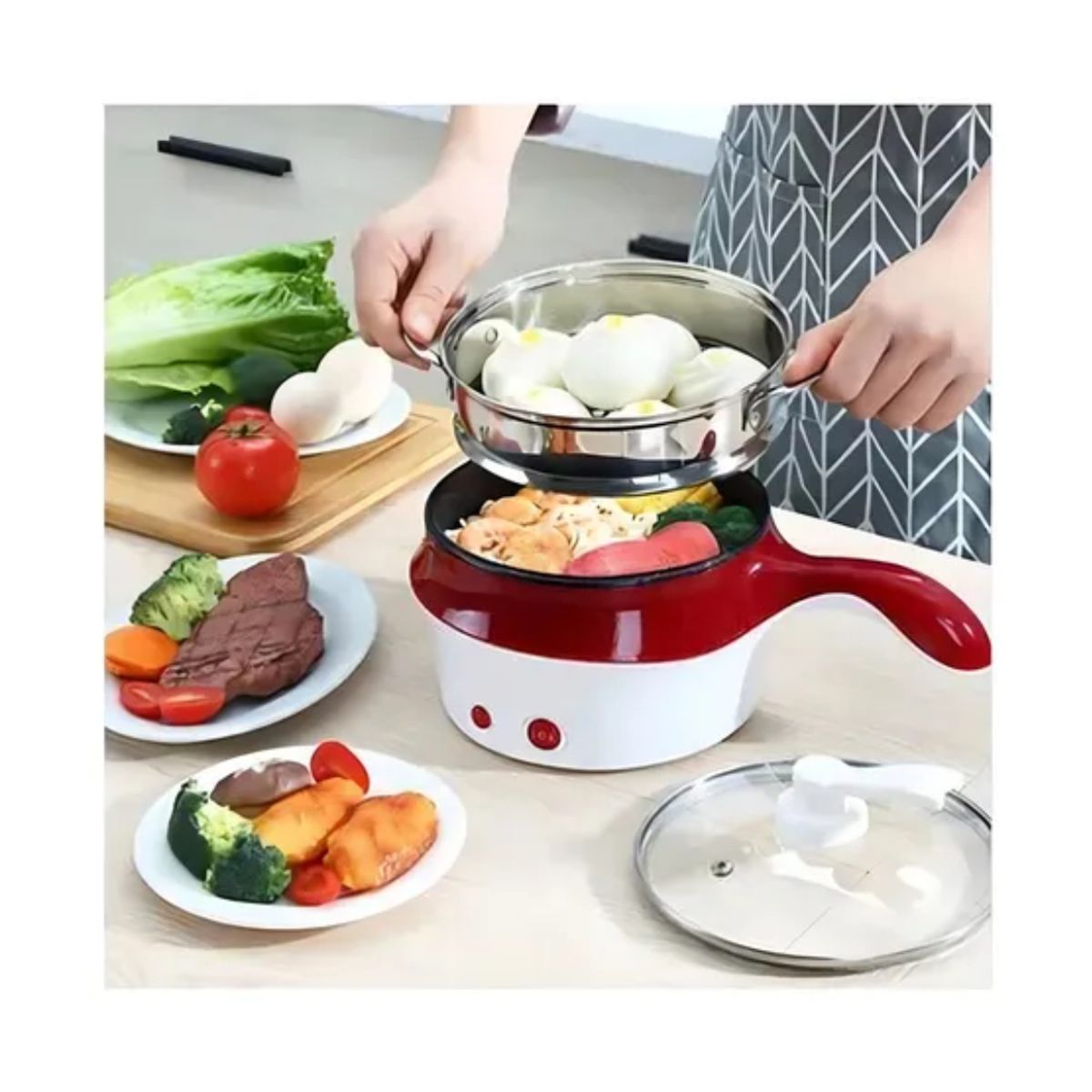 GENERICO - Mini Olla Electrica Coccion Vapor Multifuncional Hogar 2en1