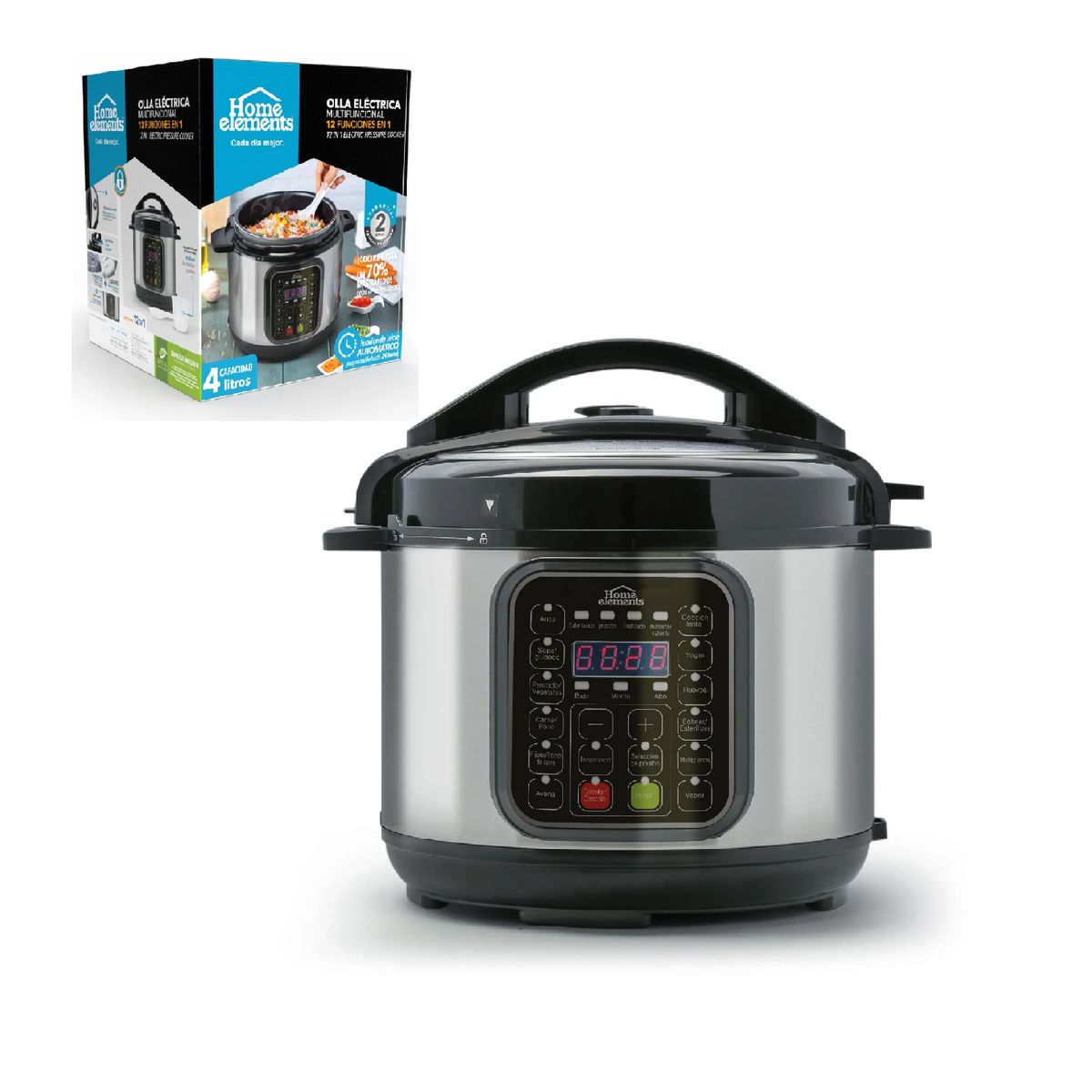 HOME ELEMENTS - Olla Eléctrica Home Elements Heom4202ss Negra 800w 12 Funciones