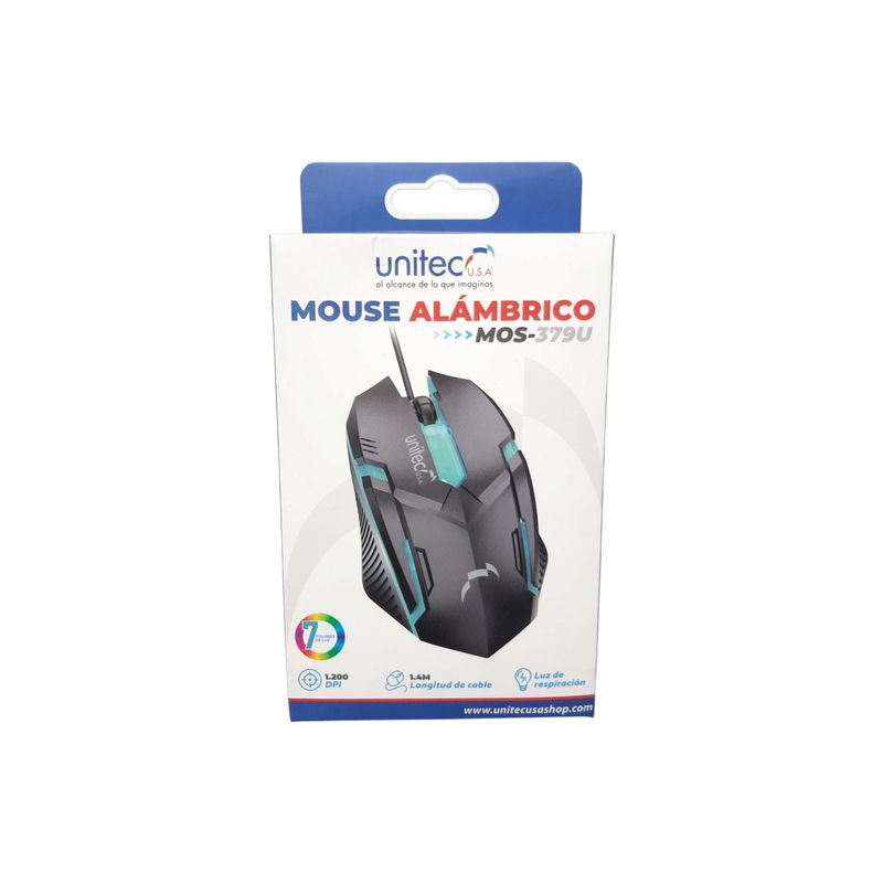 UNITEC - Mouse Alambrico Usb Gamer Con Luz Led Mos-379u 1200 Dpi