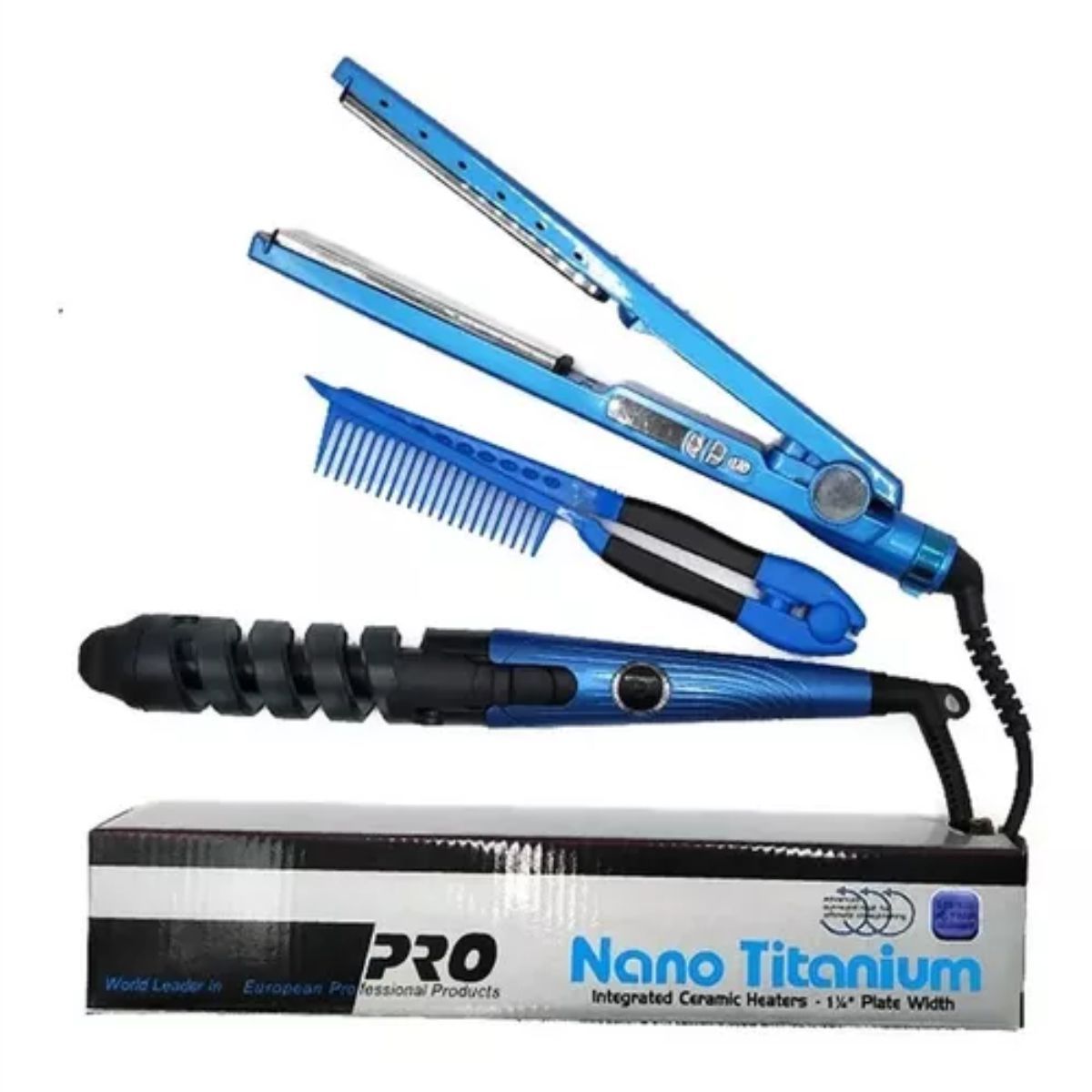 GENERICO - Combo Plancha De Cabello Nano Titanium + Rizador + Peine