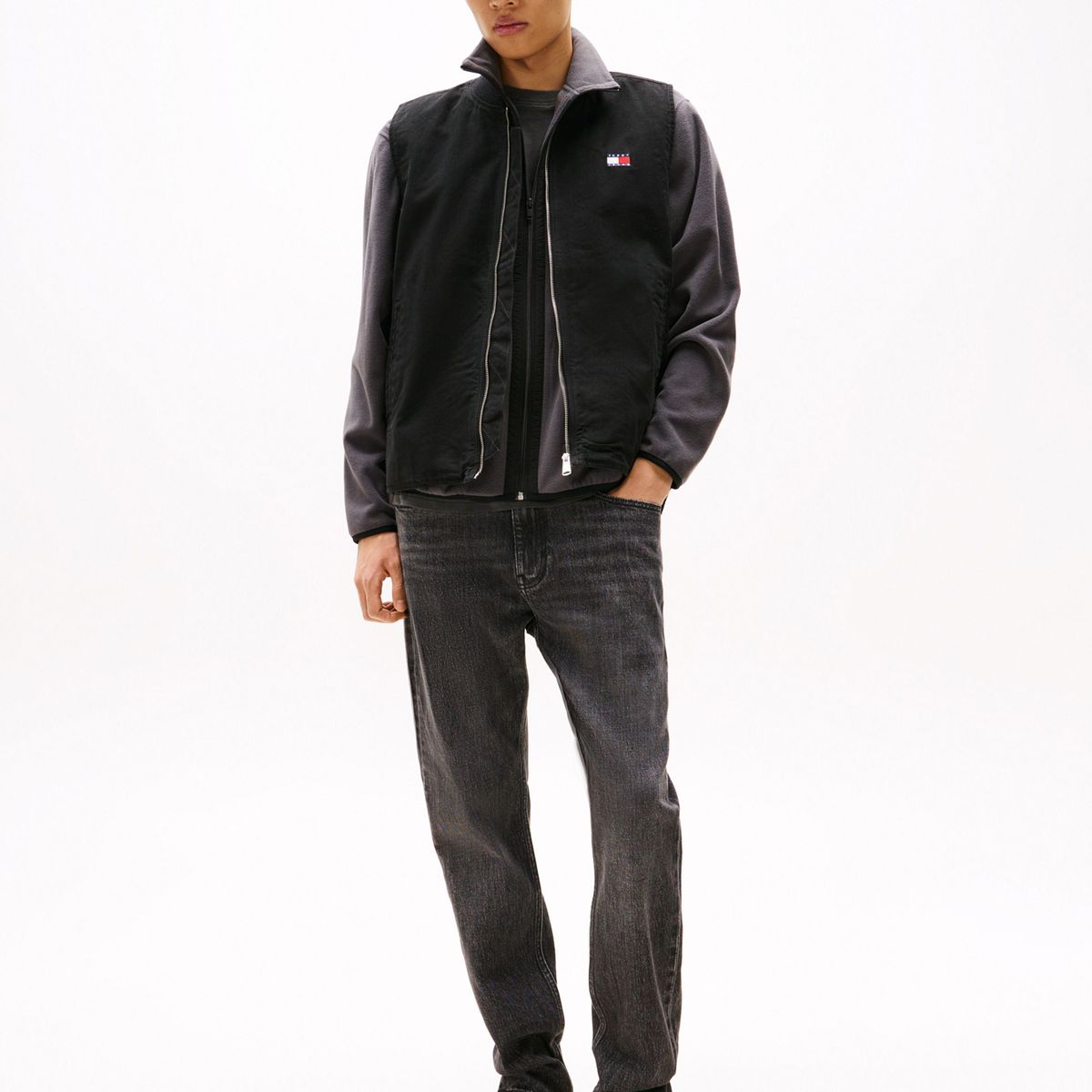 TOMMY HILFIGER - Chaleco negro de lona con cremallera Tommy Jeans