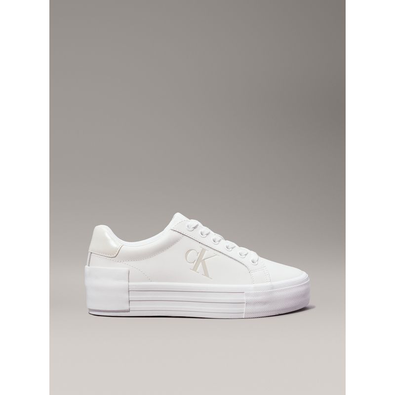 CALVIN KLEIN - Tenis blanco de plataforma de cuero Calvin Klein
