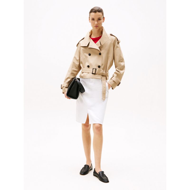 TOMMY HILFIGER - Gabardina beige de corte cropped Tommy Hilfiger