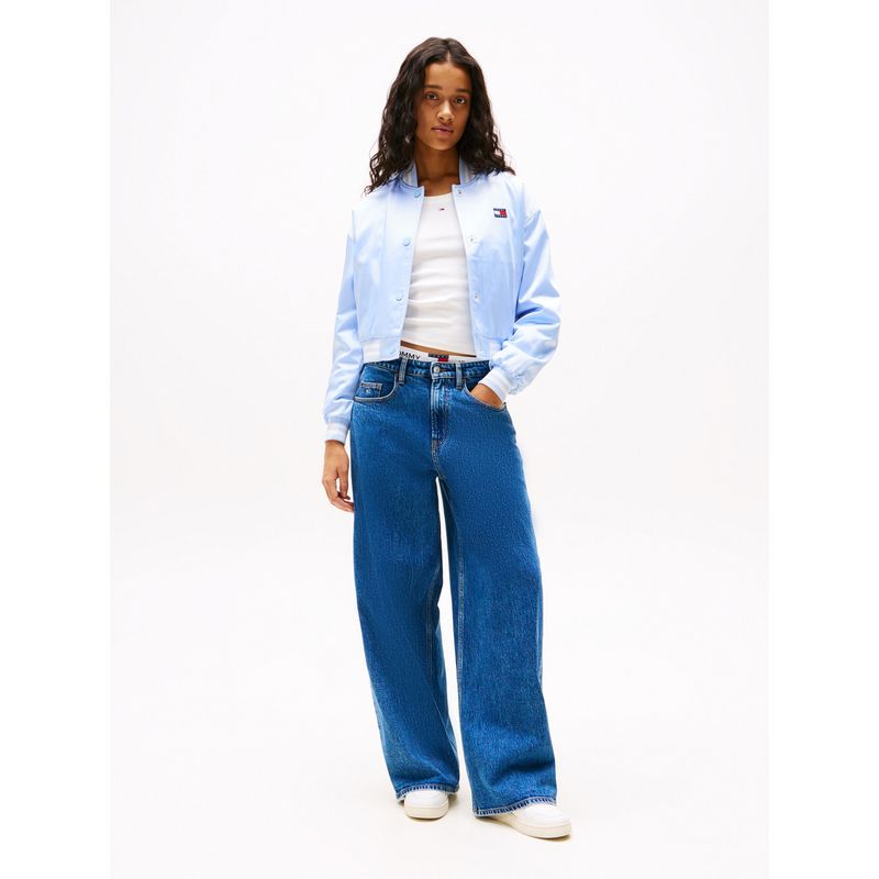 TOMMY HILFIGER - Chaqueta celeste bomber de satén con parche Tommy Jeans