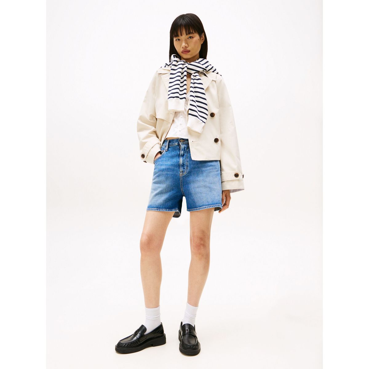 TOMMY HILFIGER - Rompe beige viento estilo trench corta