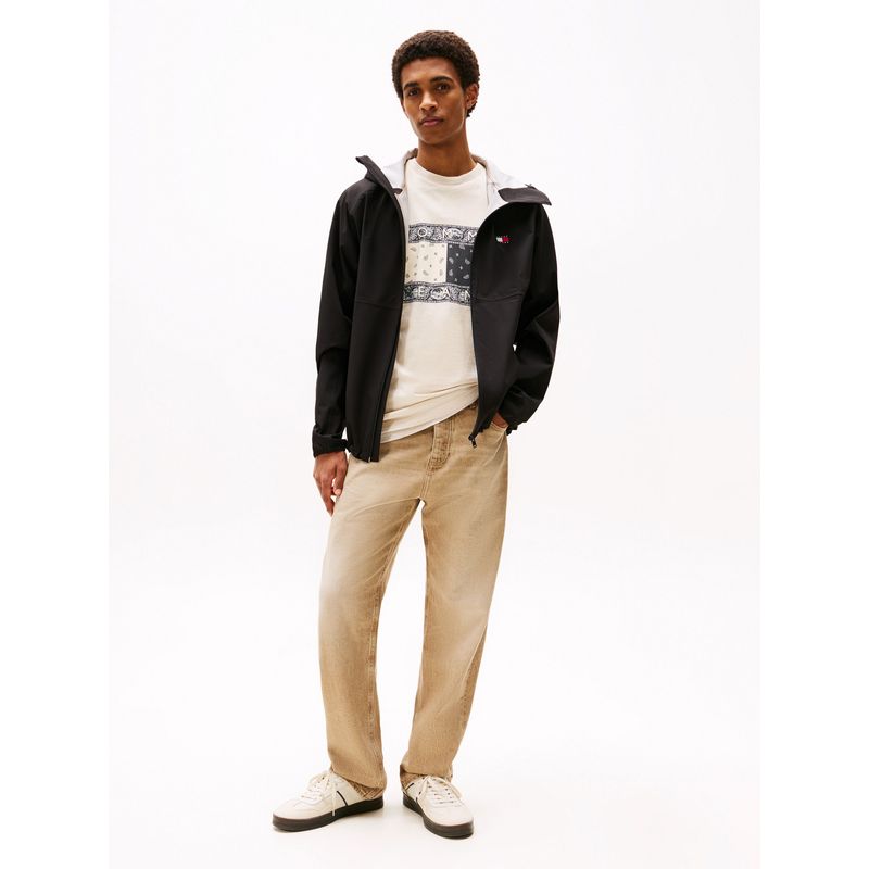 TOMMY HILFIGER - Cortavientos negro de corte amplio con cremallera Tommy Jeans