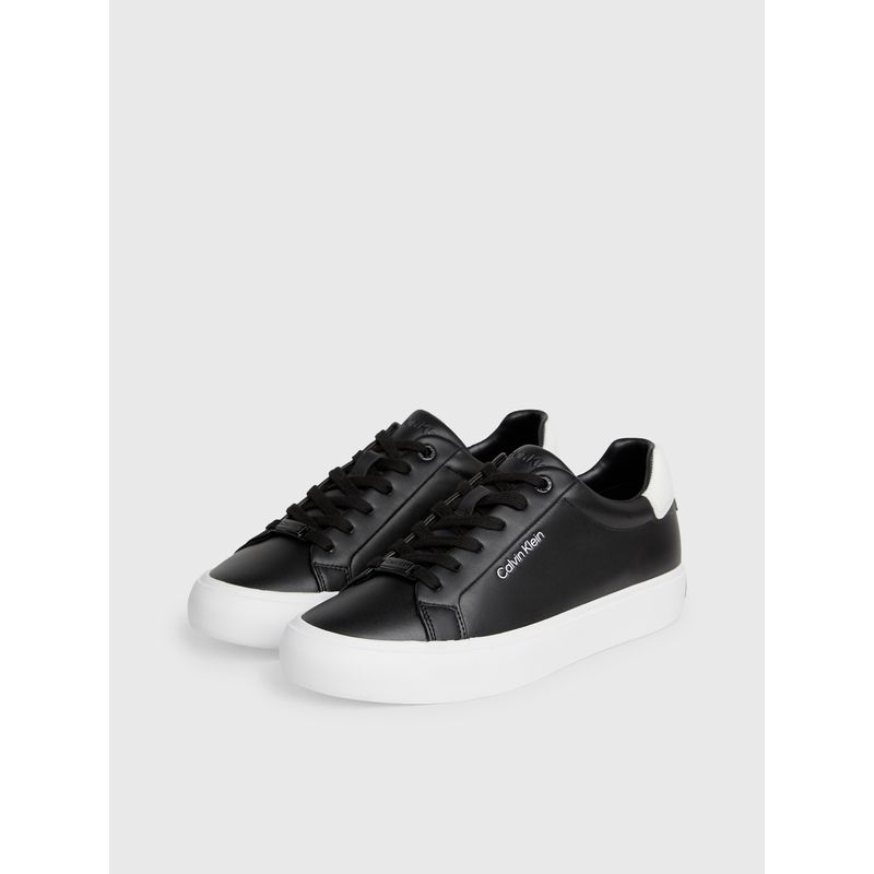CALVIN KLEIN - Tenis negro vulcanizado de cuero Calvin Klein