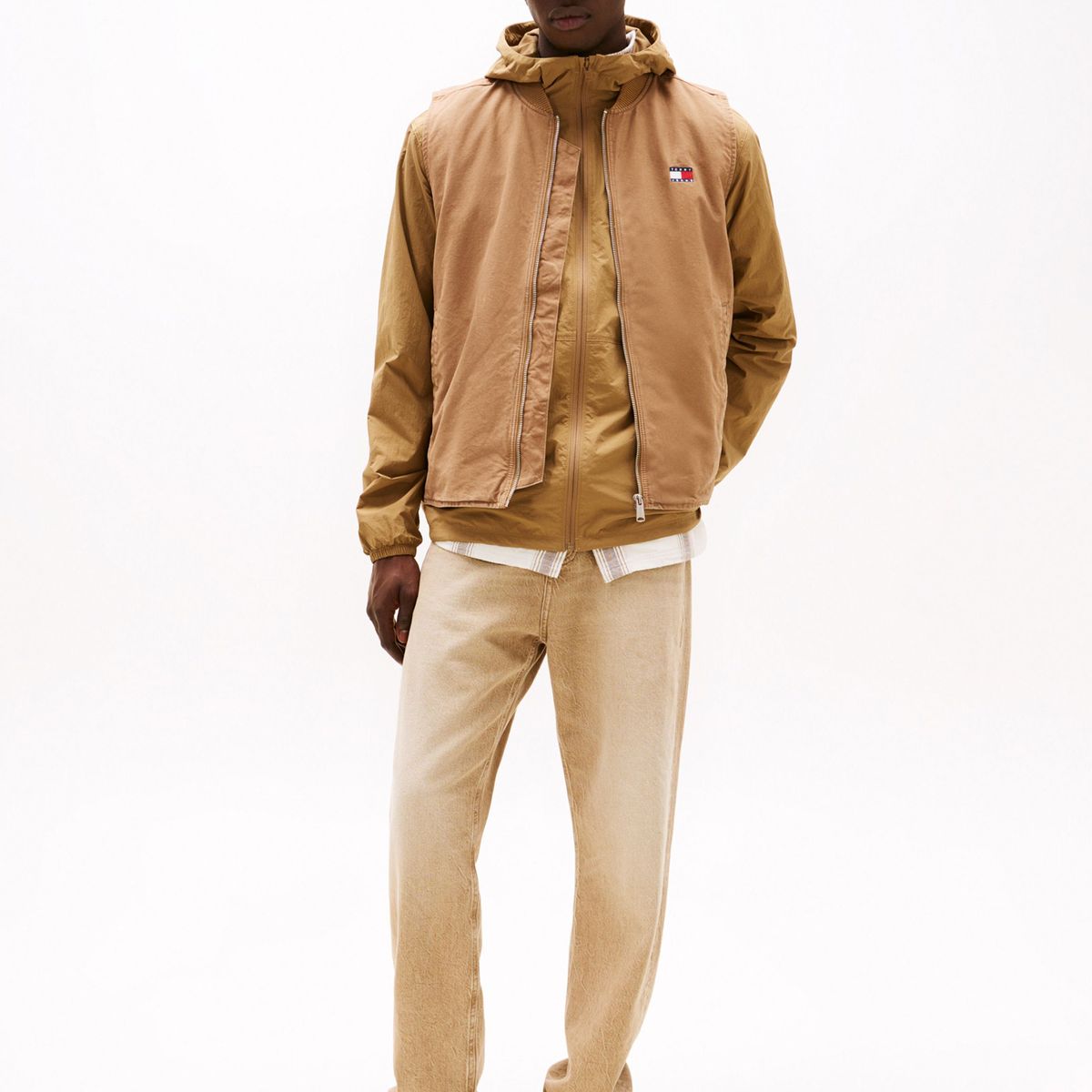 TOMMY HILFIGER - Chaleco marrón de lona con cremallera Tommy Jeans