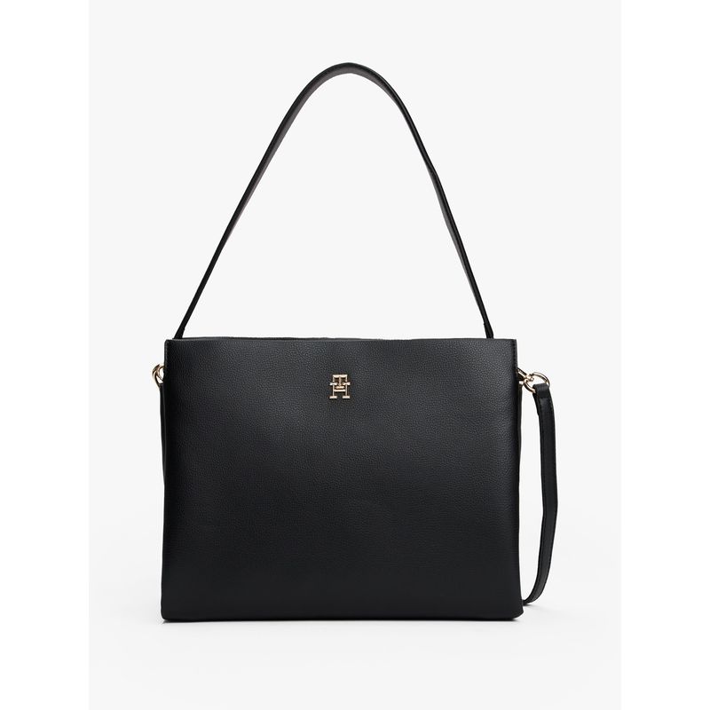 TOMMY HILFIGER - Bolso negro satchel granulado con correa cruzada Tommy Hilfiger