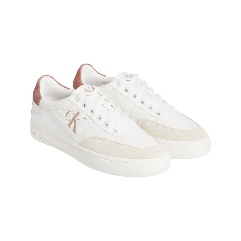 CALVIN KLEIN - Tenis blanco clásicos de cuero con cordones y suela cupsole Calvin Klein