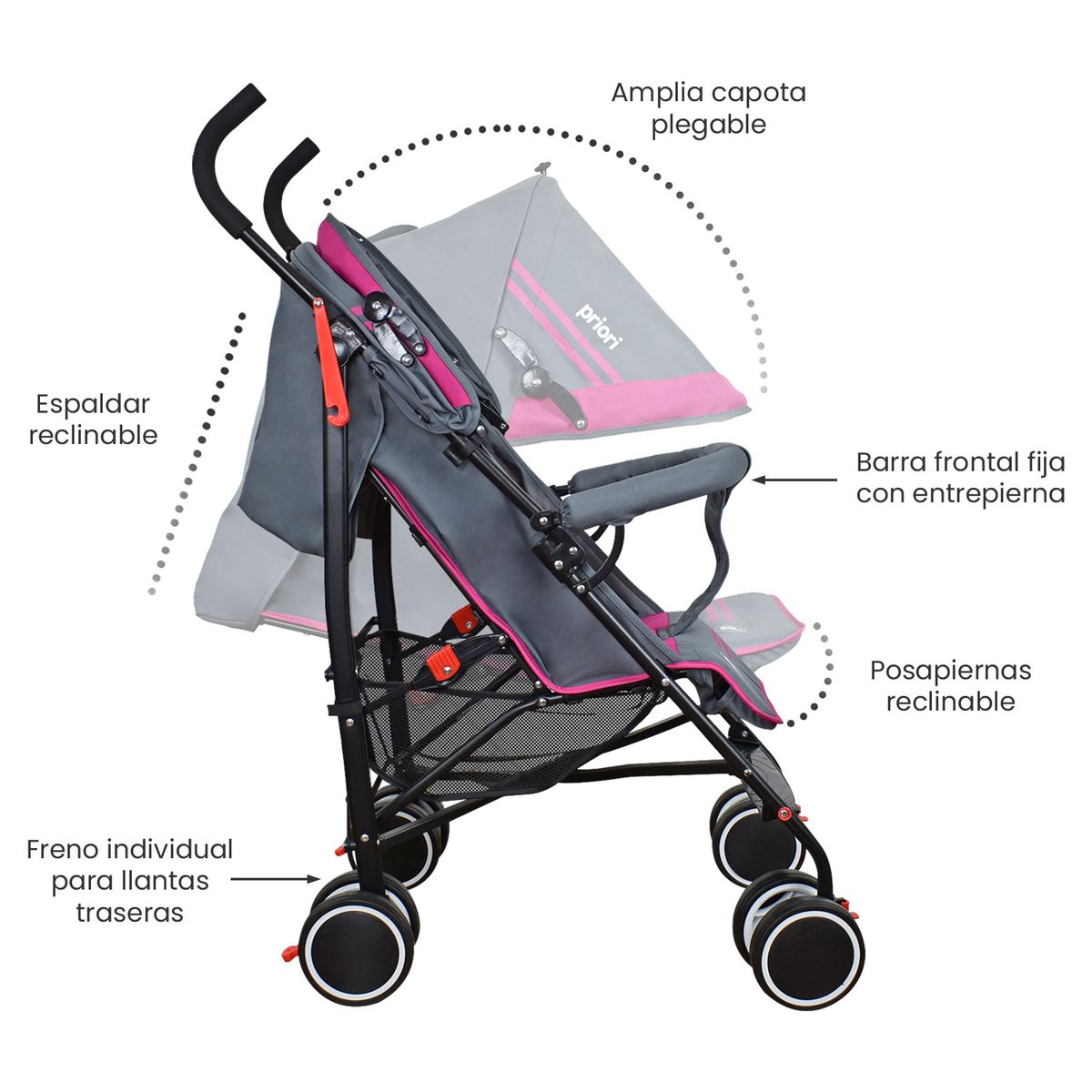PRIORI - Coche paseador bebé Veneto Line priori Rosa