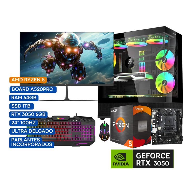 JANUS - COMPUTADOR PC GAMER R5 4600G 3,7GHZ RTX 3050 6GB 64 RGB/1 TB SSD BOARD 24" 100Hz