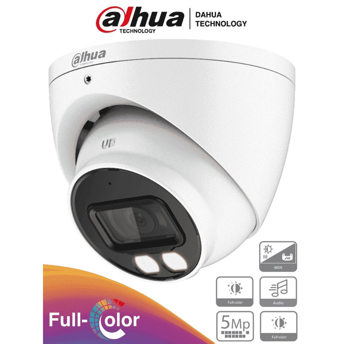 DAHUA - CAMARA DE SEGURIDAD DOMO FULL COLOR 5 MEGAPIXELES DAHUA 40 METROS MICROFONO 2.8M