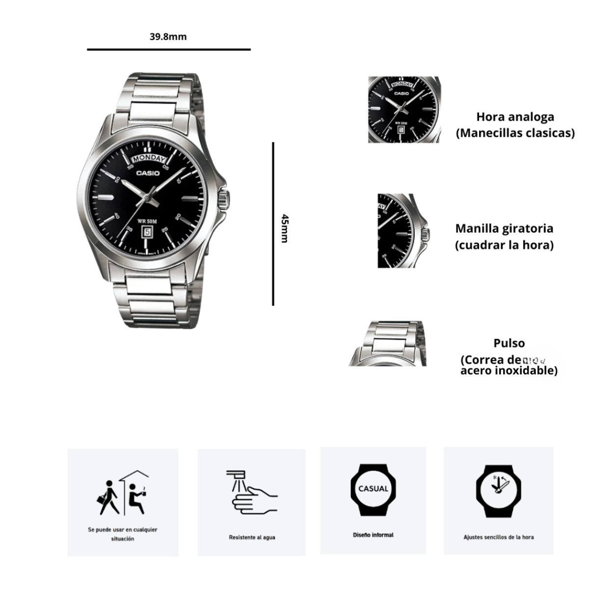 CASIO - Reloj Casio MTP-1370D-1A1VDF Diseño Casual