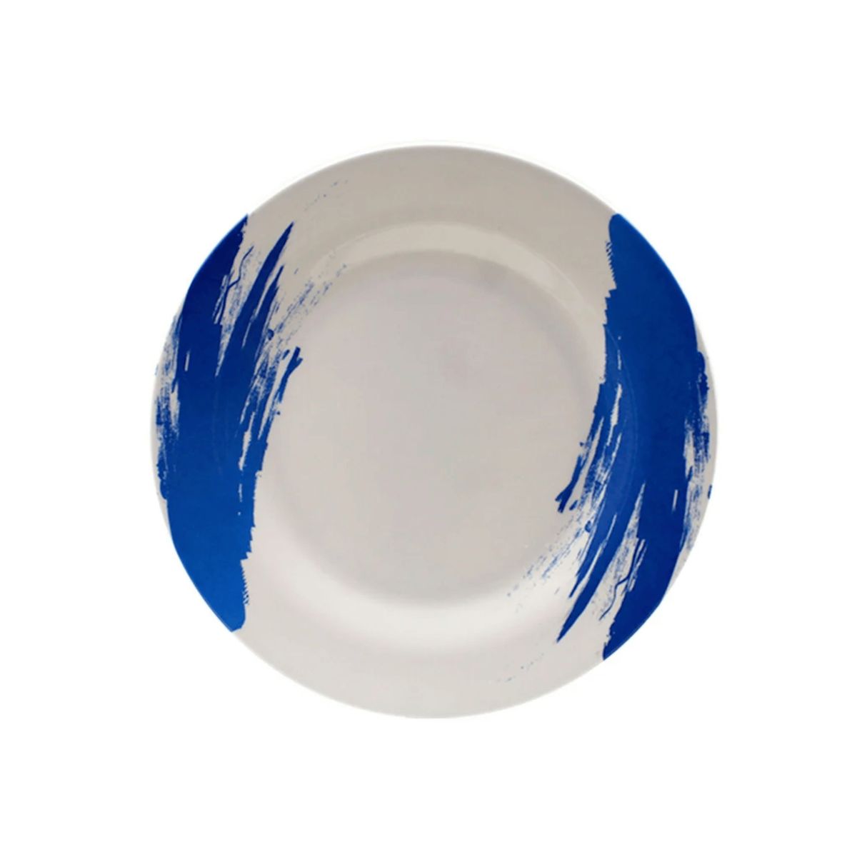 KW - Vajilla en Melamina Clásica Blanca con Pinceladas Azules – 16 Piezas