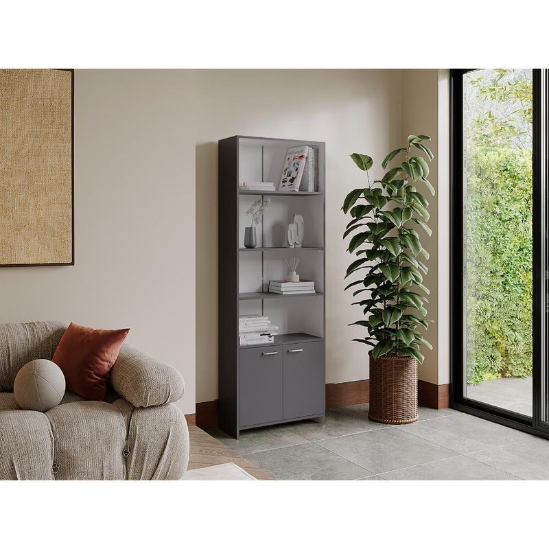 RTA DESIGN - Biblioteca Milán, Plata Oscuro y Blanco,  Cuatro Entrepaños
