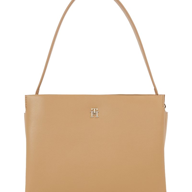 TOMMY HILFIGER - Bolso beige satchel granulado con correa cruzada Tommy Hilfiger