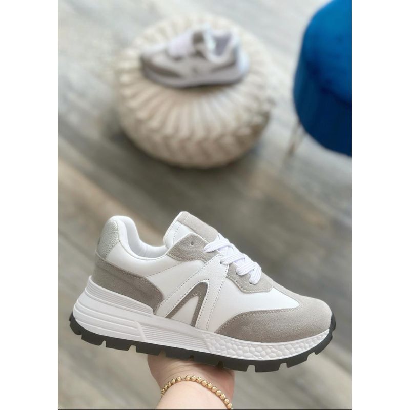 GENERICO - Zapatillas Casual Mujer Lince Tenis Dama Sintético Moda-Blanco Gris