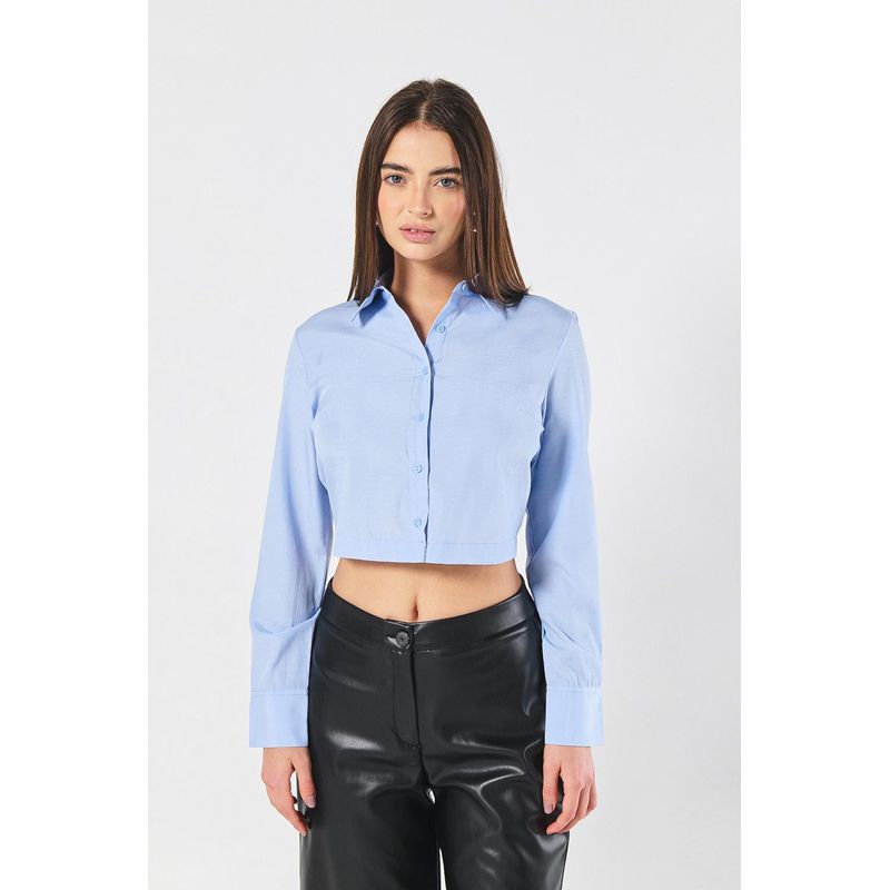 KOAJ - KOAJ BLUSA EN POPELINA UNICOLOR TIPO CAMISERA CROP MANGA LARGA MUJER