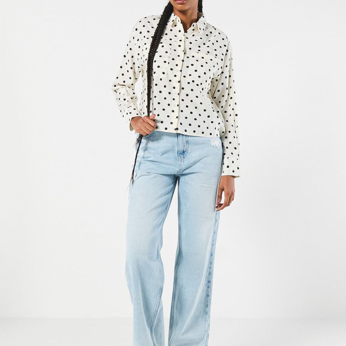 KOAJ - KOAJ Blusa crema clara manga larga con puntos negros estamp Mujer