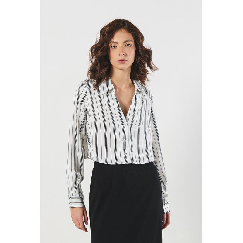 KOAJ - KOAJ BLUSA ESTAMPADA/RAYAS/SATIN/CAMISERA CROP OVERSIZE MANGA  MUJER