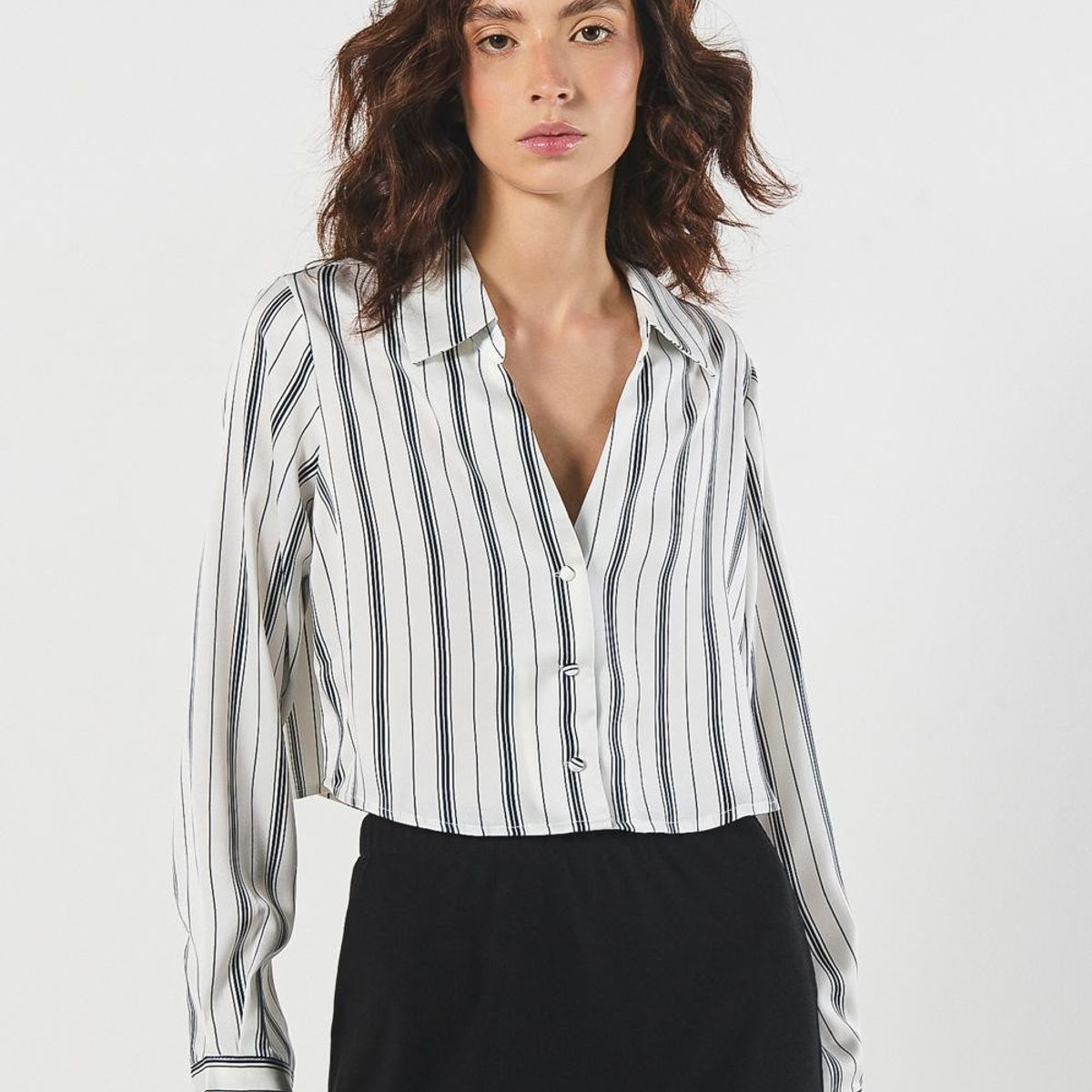 KOAJ - KOAJ Blusa crop blanca manga larga con rayas en contraste Mujer